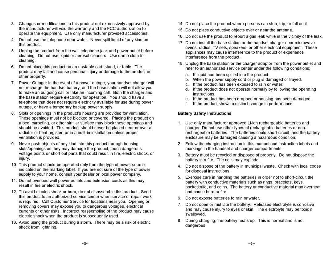 EnGenius Technologies DURAFON-1X manual Battery Safety Instructions 