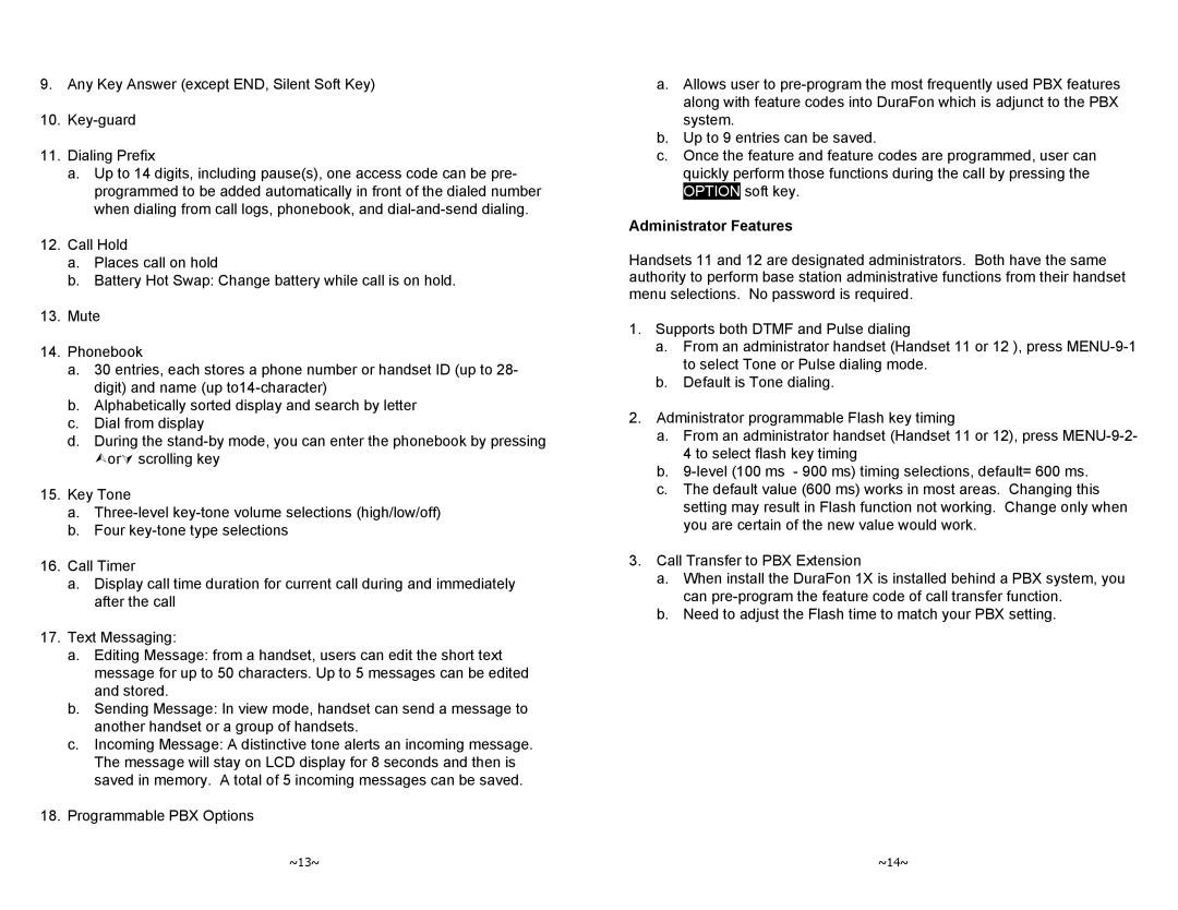 EnGenius Technologies DURAFON-1X manual Administrator Features 