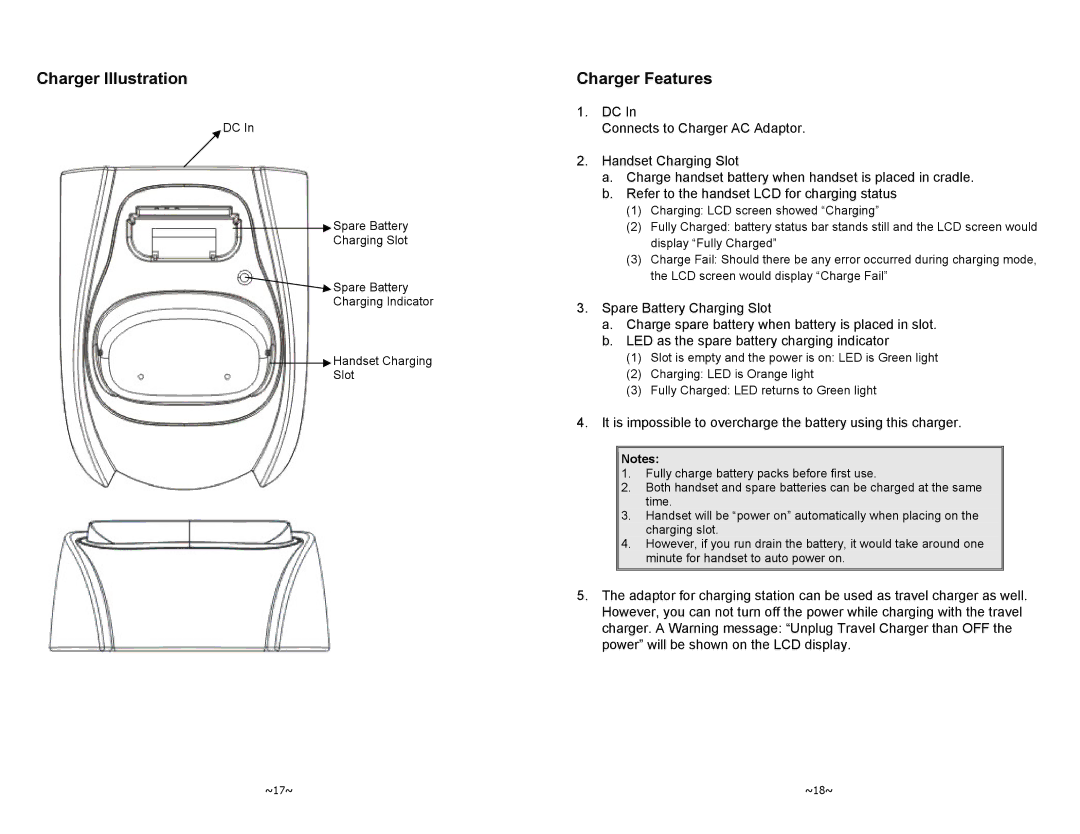 EnGenius Technologies DURAFON-1X manual Charger Illustration, Charger Features 