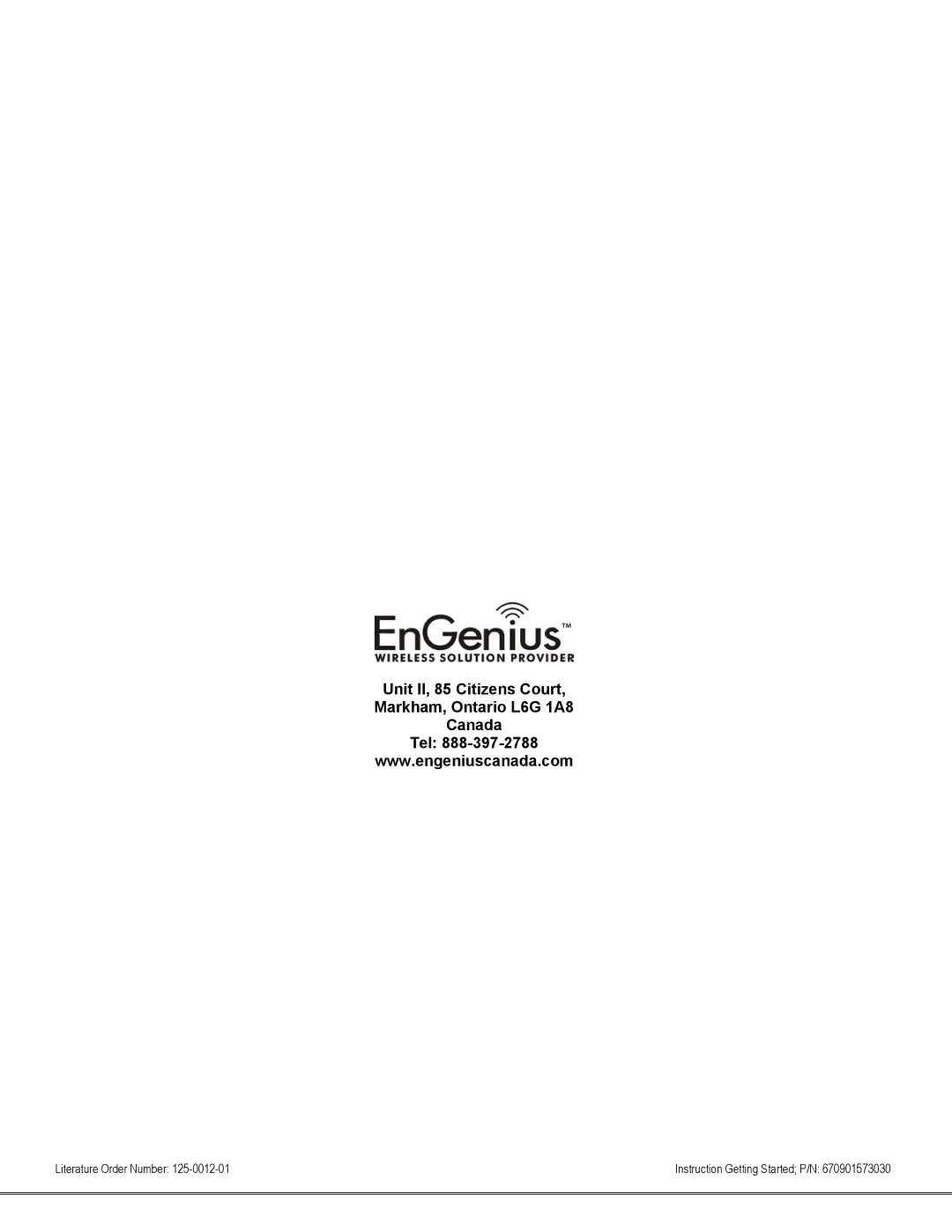 EnGenius Technologies DURAFON1XHC user manual Literature Order Number Instruction Getting Started P/N 