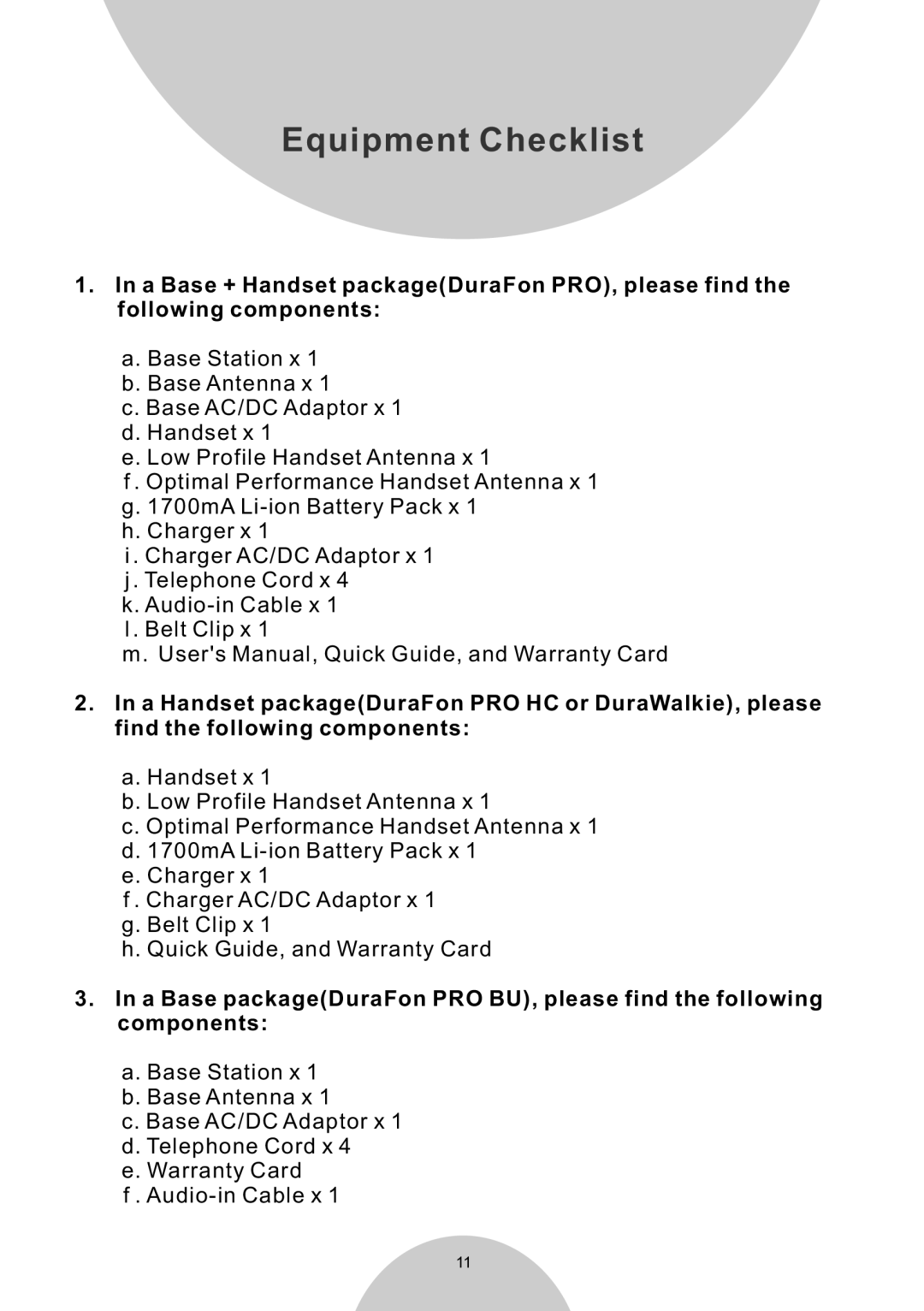 EnGenius Technologies DURAWALKIE user manual Equipment Checklist 