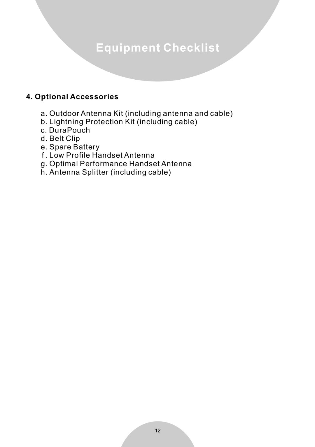 EnGenius Technologies DURAWALKIE user manual Equipment Checklist, Optional Accessories 