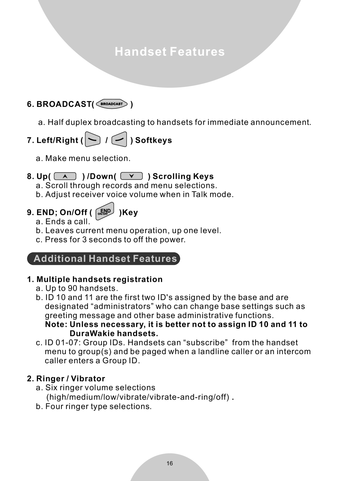 EnGenius Technologies DURAWALKIE user manual Additional Handset Features 