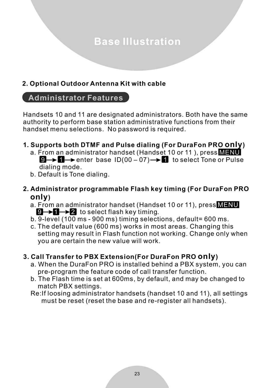 EnGenius Technologies DURAWALKIE user manual Administrator Features, Optional Outdoor Antenna Kit with cable 