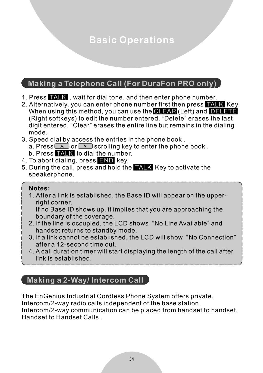 EnGenius Technologies DURAWALKIE user manual Making a Telephone Call For DuraFon PRO only, Making a 2-Way/ Intercom Call 