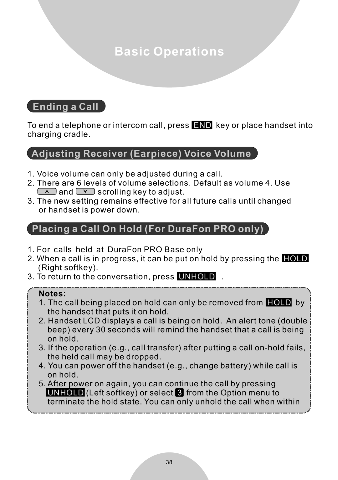 EnGenius Technologies DURAWALKIE user manual Ending a Call, Adjusting Receiver Earpiece Voice Volume 