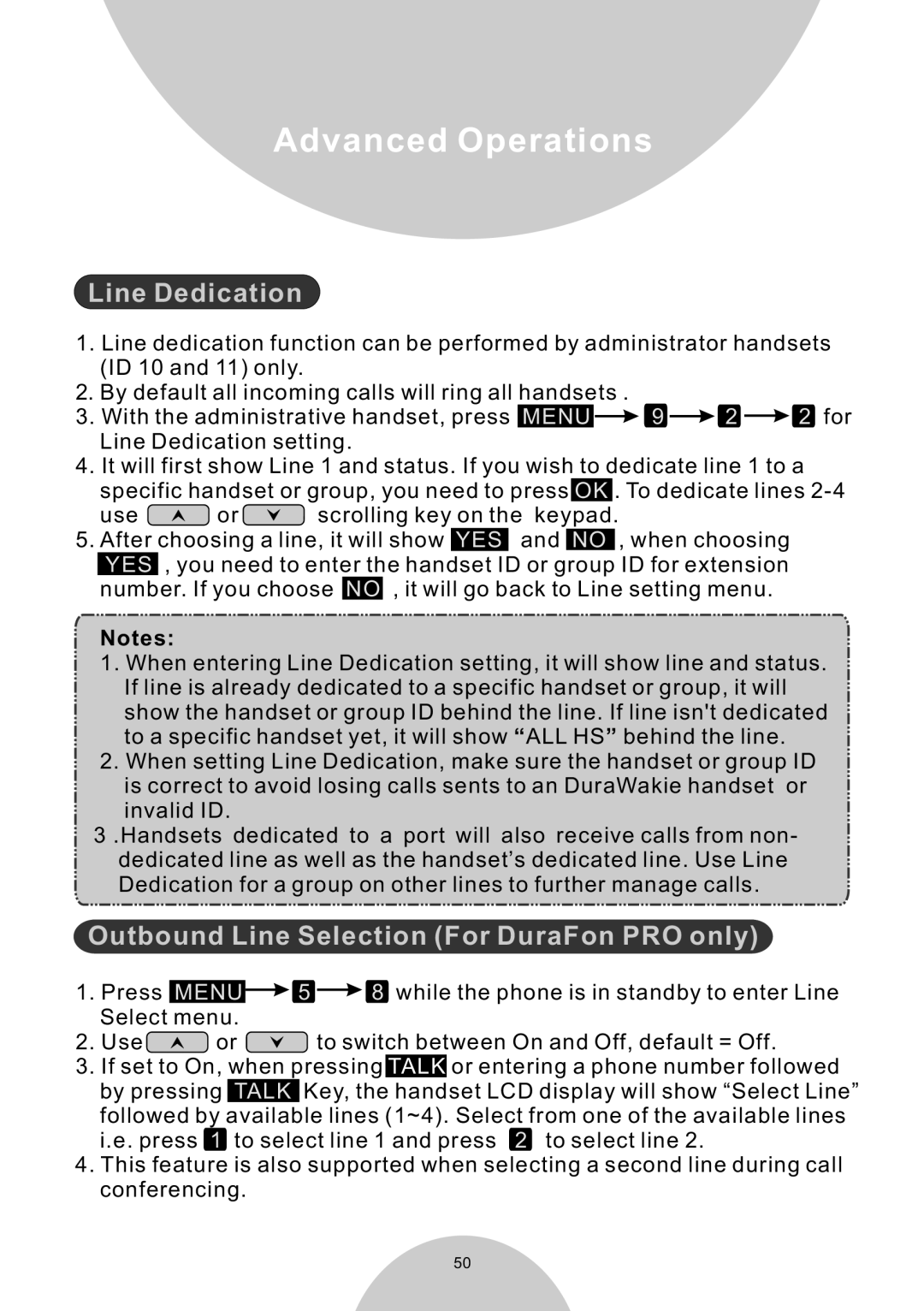 EnGenius Technologies DURAWALKIE user manual Line Dedication, Outbound Line Selection For DuraFon PRO only 