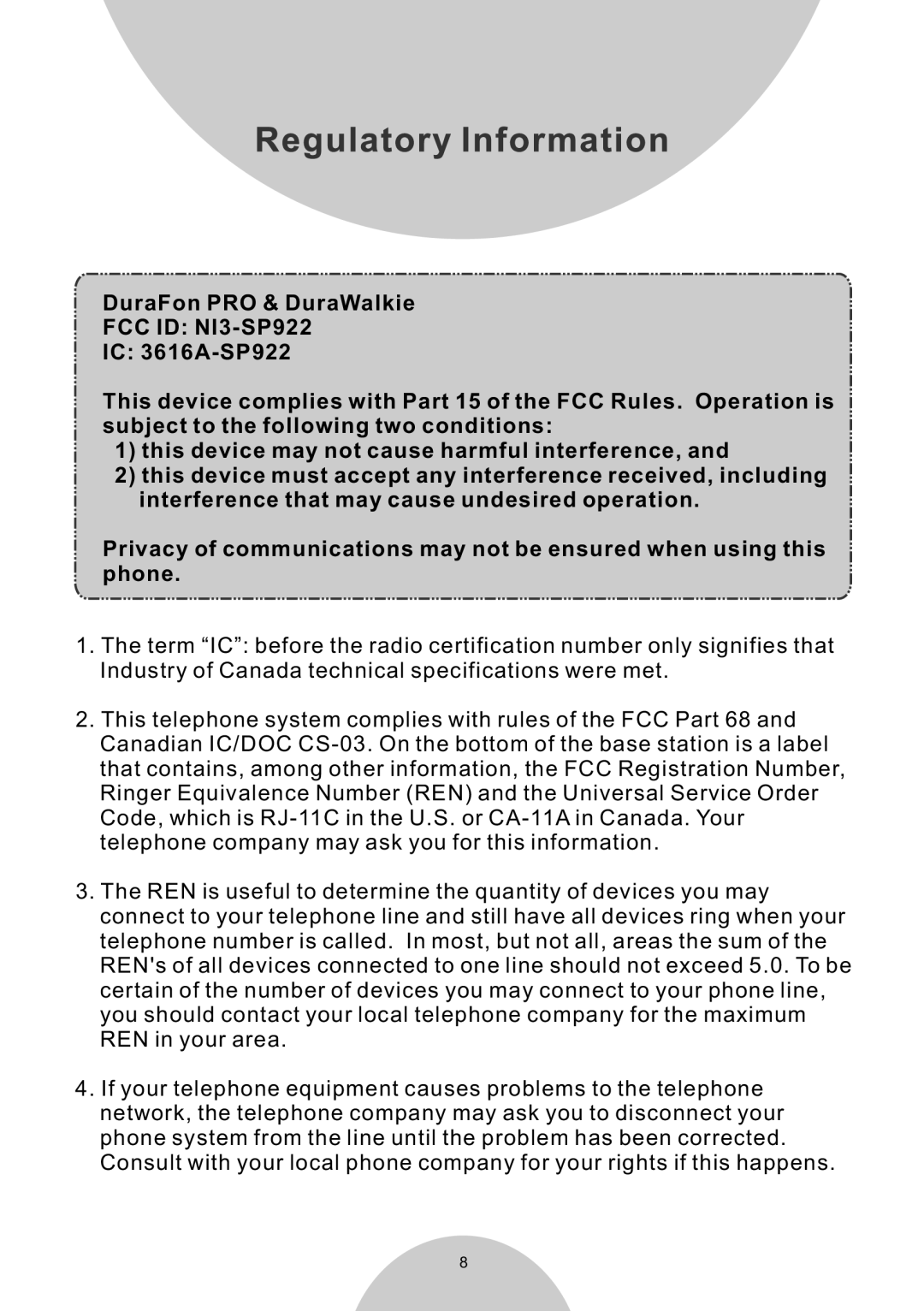 EnGenius Technologies DURAWALKIE user manual DuraFon PRO & DuraWalkie, FCC ID NI3-SP922 