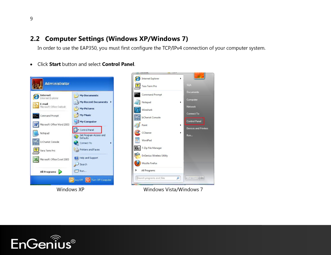 EnGenius Technologies EAP350 manual Computer Settings Windows XP/Windows 