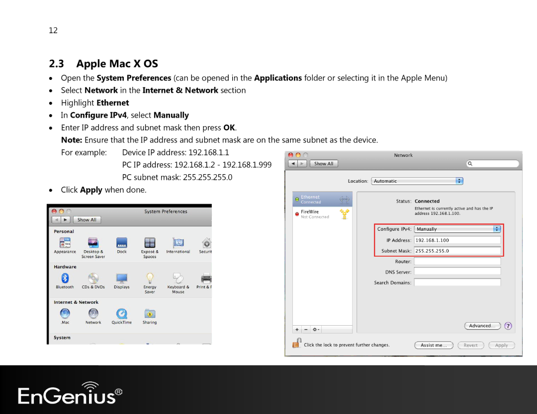 EnGenius Technologies EAP350 manual Apple Mac X OS, Select Network in the Internet & Network section 