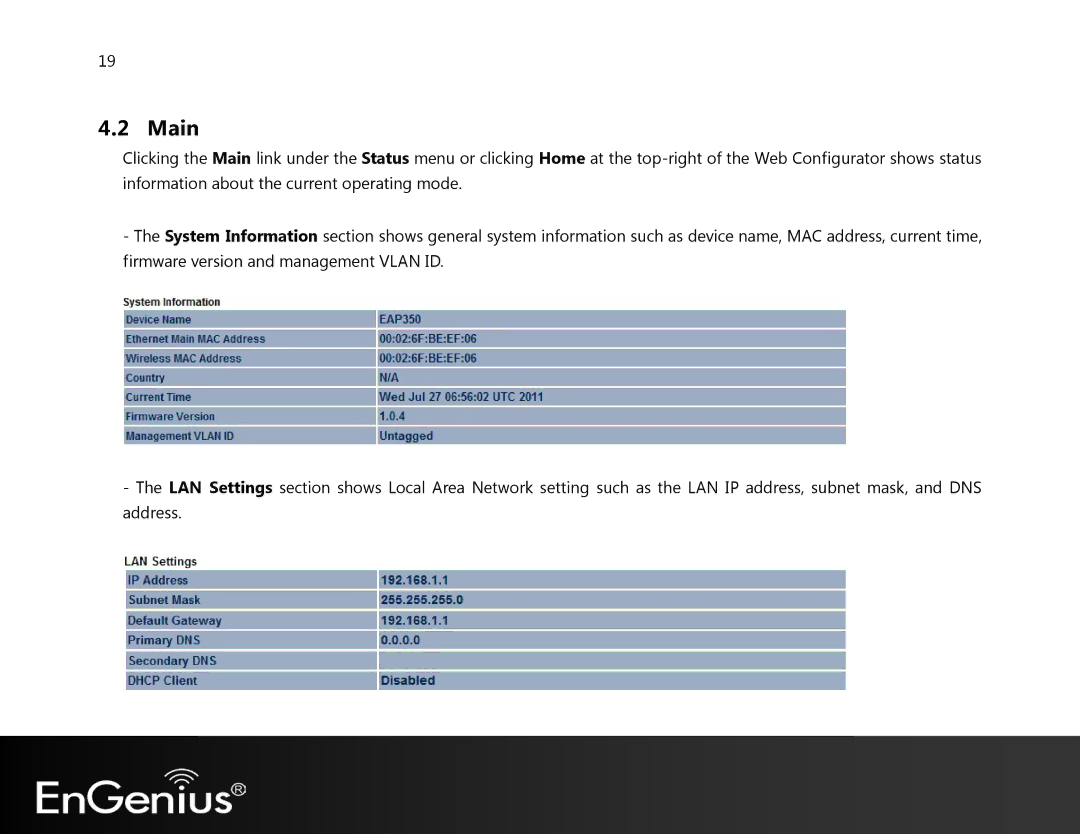 EnGenius Technologies EAP350 manual Main 