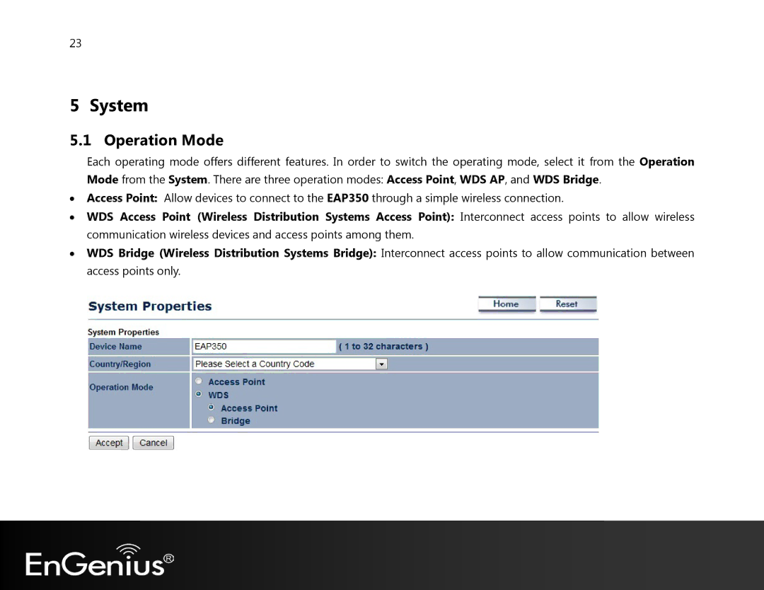 EnGenius Technologies EAP350 manual System, Operation Mode 