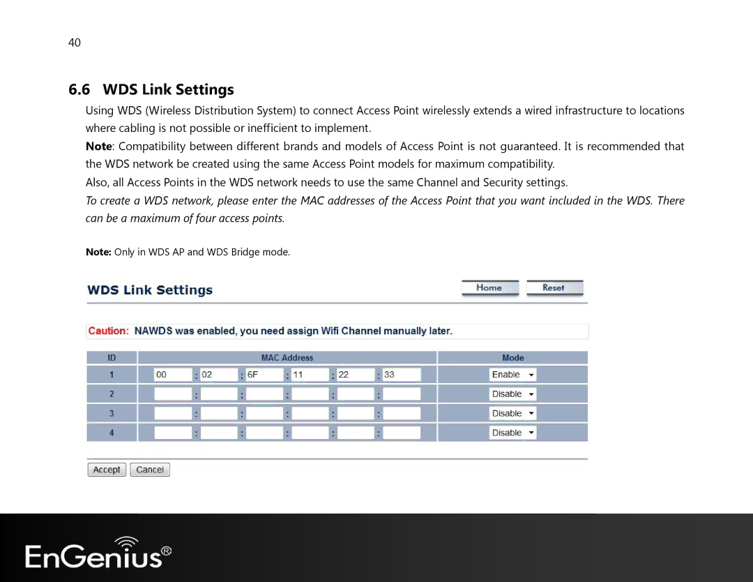 EnGenius Technologies EAP350 manual WDS Link Settings 