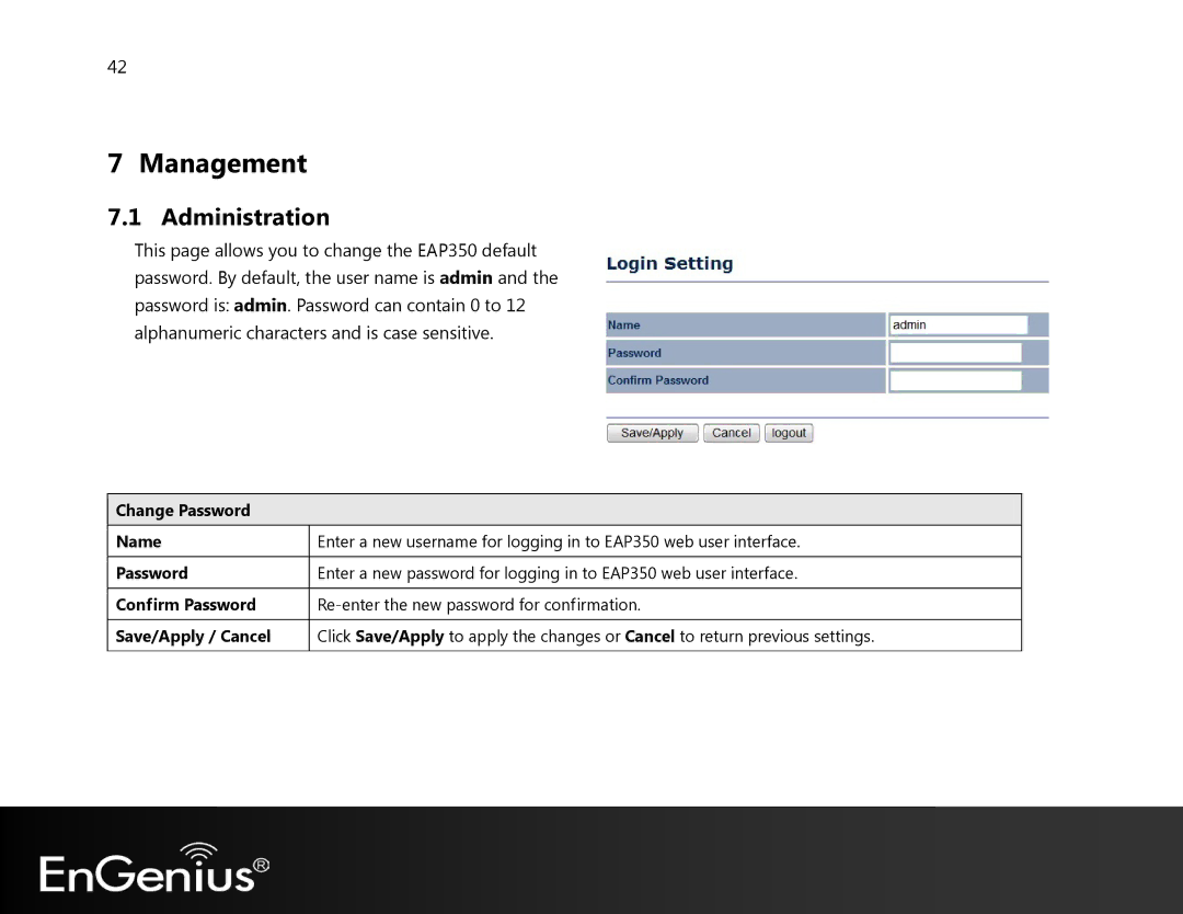 EnGenius Technologies EAP350 manual Management, Administration 