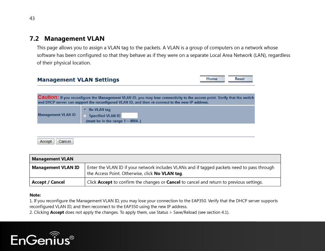 EnGenius Technologies EAP350 manual Management Vlan 