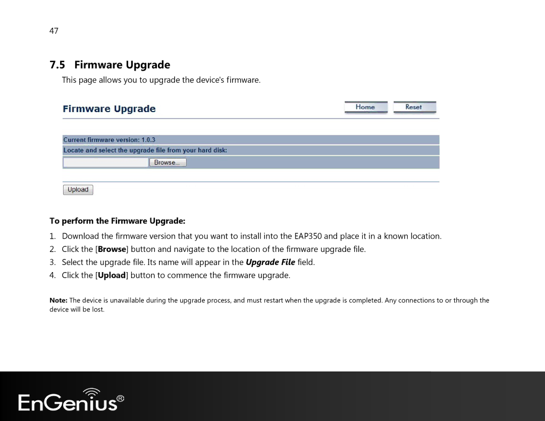 EnGenius Technologies EAP350 manual To perform the Firmware Upgrade 