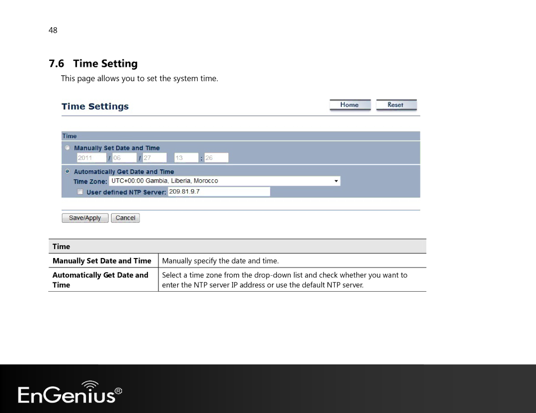 EnGenius Technologies EAP350 manual Time Setting, Time Manually Set Date and Time, Automatically Get Date 