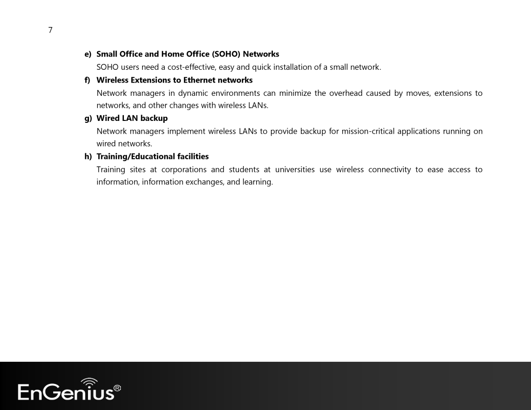 EnGenius Technologies EAP350 manual Small Office and Home Office Soho Networks, Wireless Extensions to Ethernet networks 