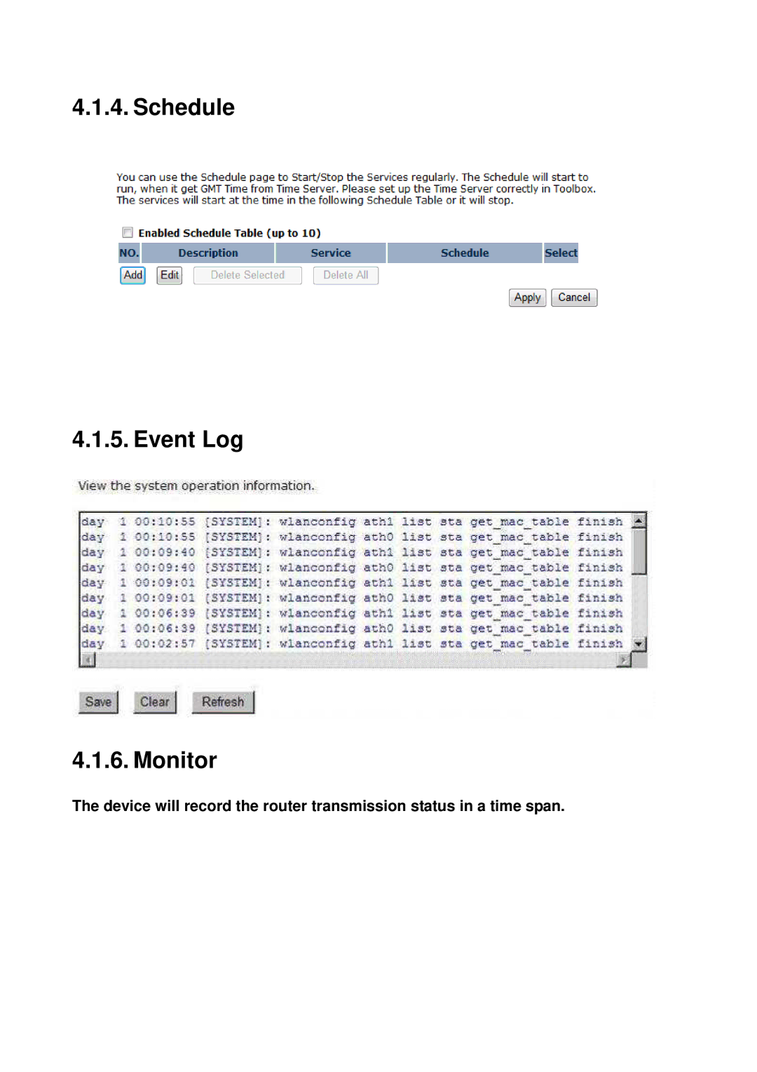 EnGenius Technologies EAP9550 manual Schedule Event Log Monitor 