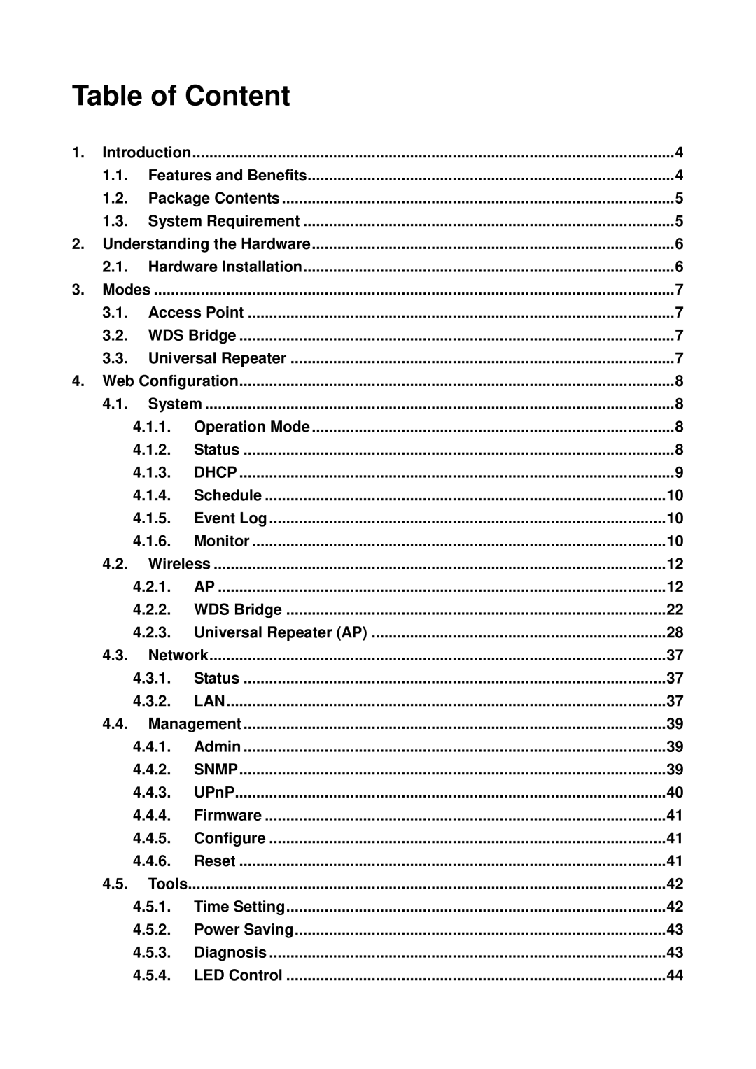 EnGenius Technologies EAP9550 manual Table of Content 