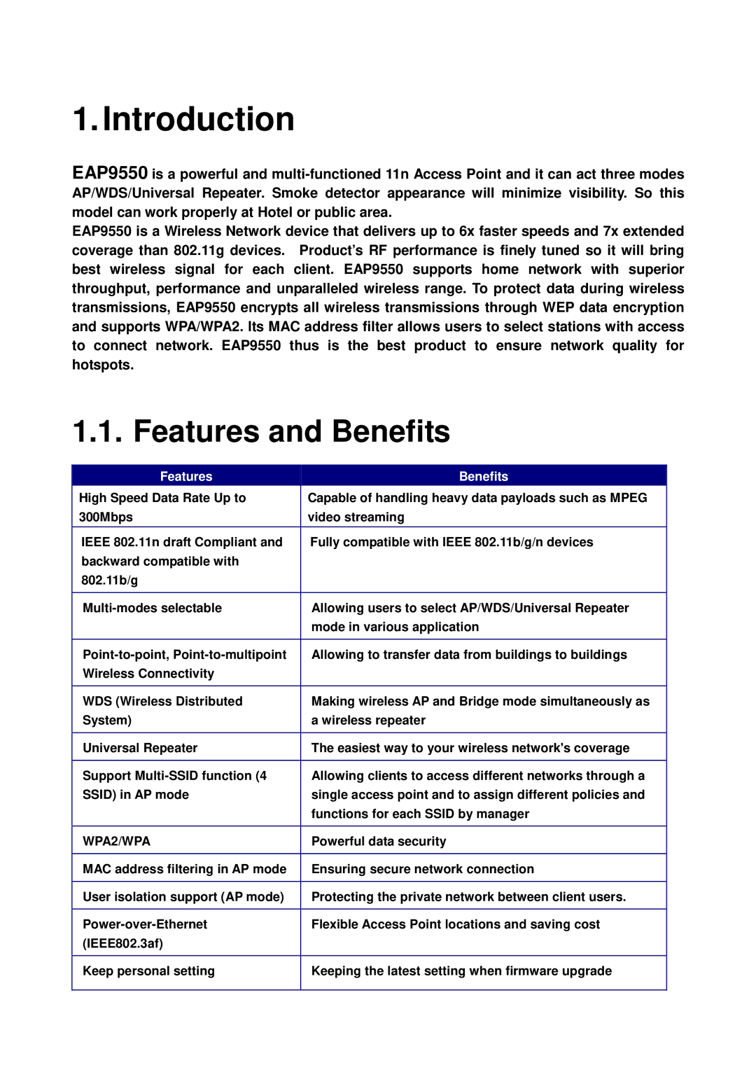 EnGenius Technologies EAP9550 manual Introduction, Features and Benefits 