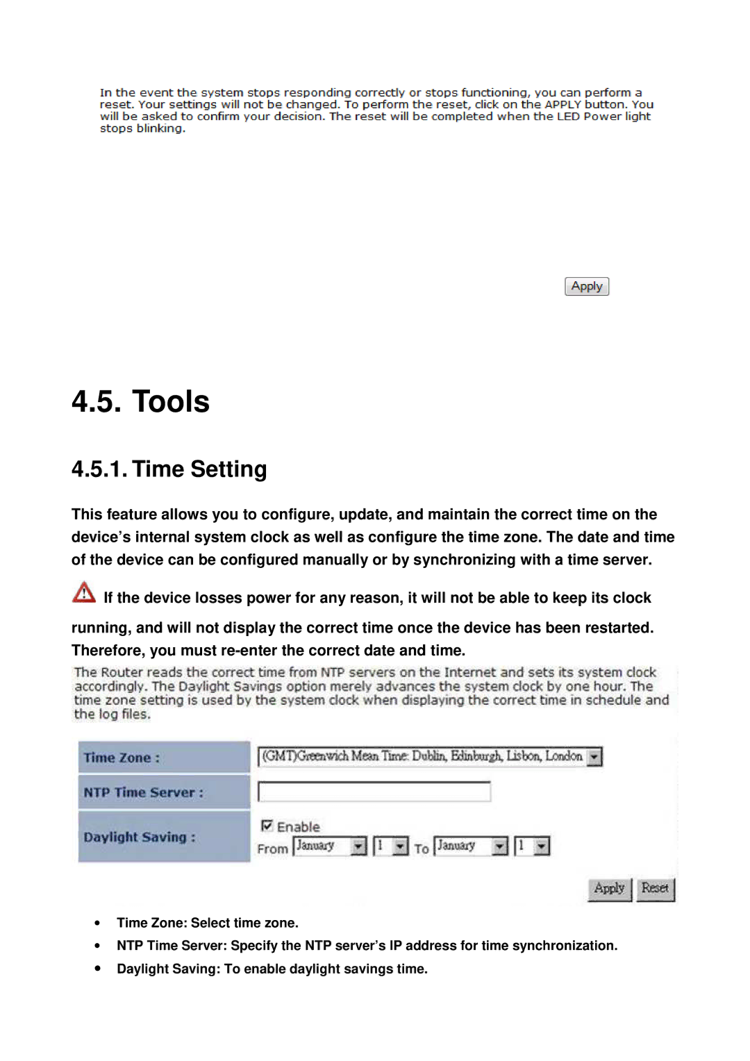 EnGenius Technologies EAP9550 manual Tools, Time Setting 