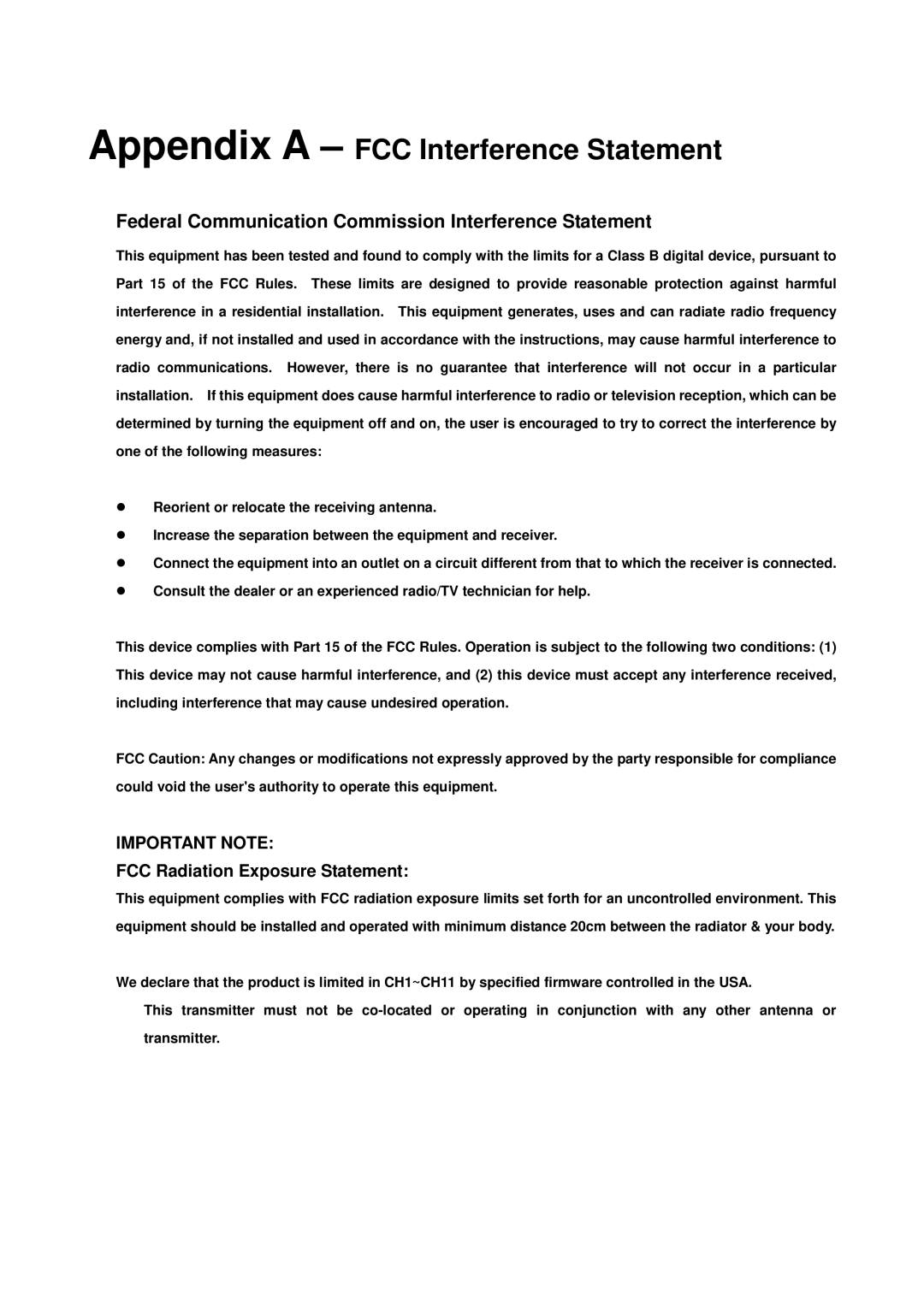 EnGenius Technologies EAP9550 manual Appendix a FCC Interference Statement 