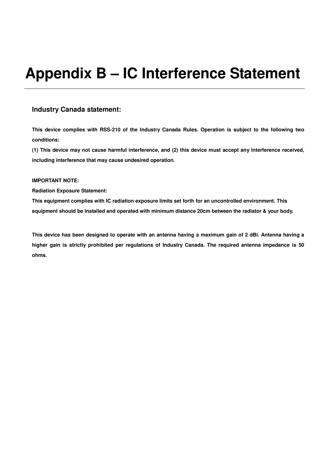 EnGenius Technologies EAP9550 manual Appendix B IC Interference Statement 