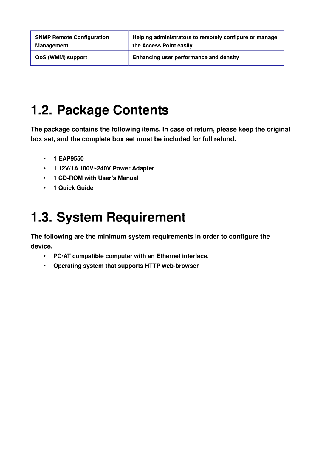 EnGenius Technologies EAP9550 manual Package Contents, System Requirement 