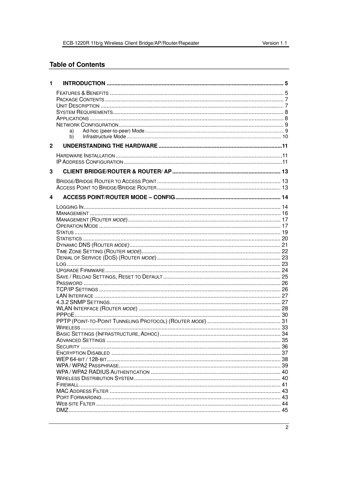 EnGenius Technologies ECB-1220R user manual Table of Contents 