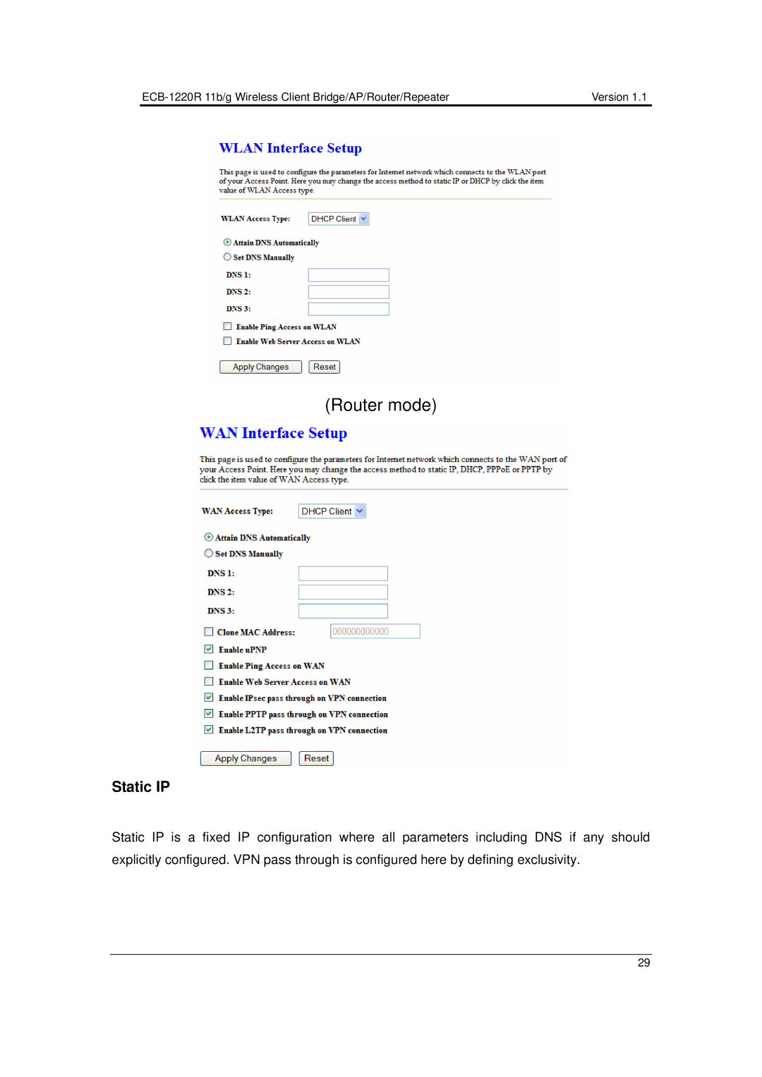 EnGenius Technologies ECB-1220R user manual Router mode 