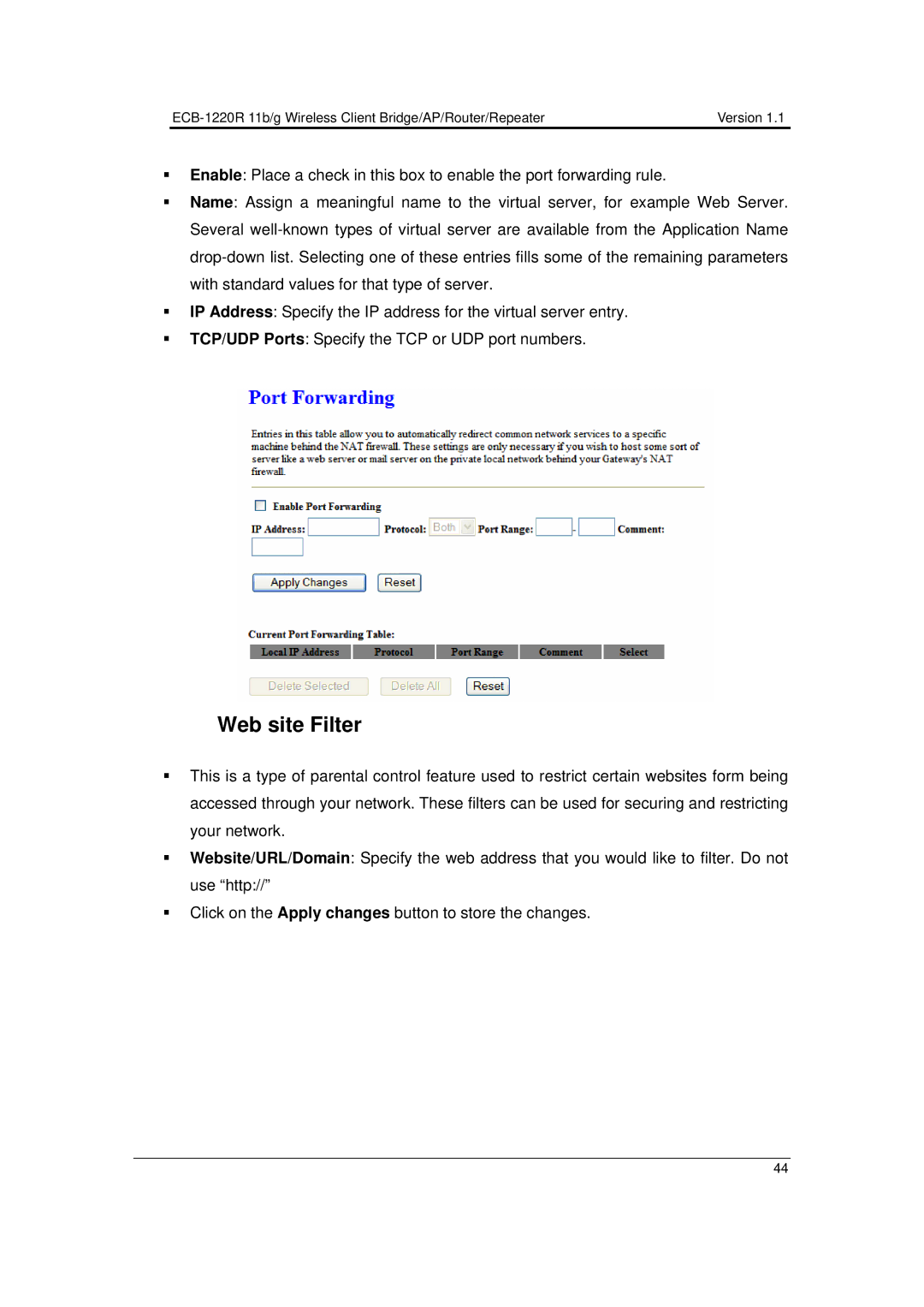 EnGenius Technologies ECB-1220R user manual Web site Filter 