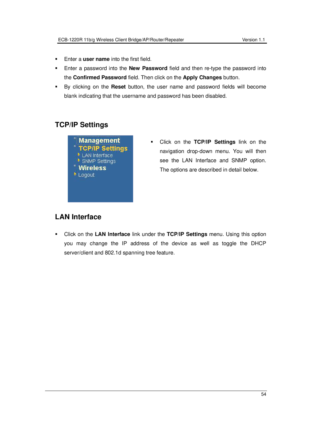 EnGenius Technologies ECB-1220R user manual TCP/IP Settings 