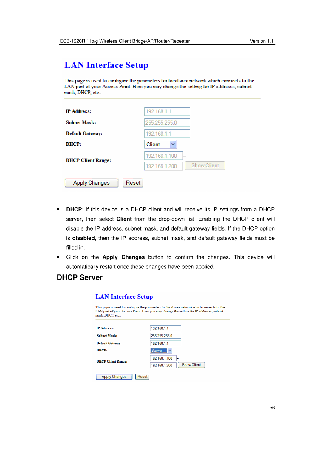 EnGenius Technologies ECB-1220R user manual Dhcp Server 