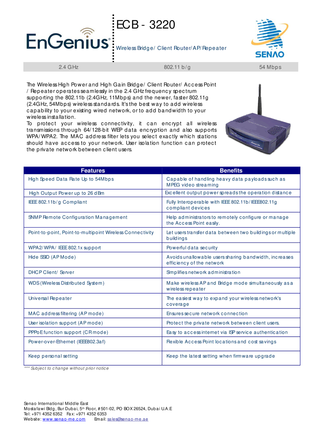 EnGenius Technologies ECB-3220 manual Ecb 