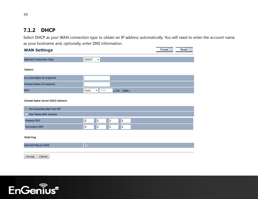 EnGenius Technologies ECB350 manual Dhcp 