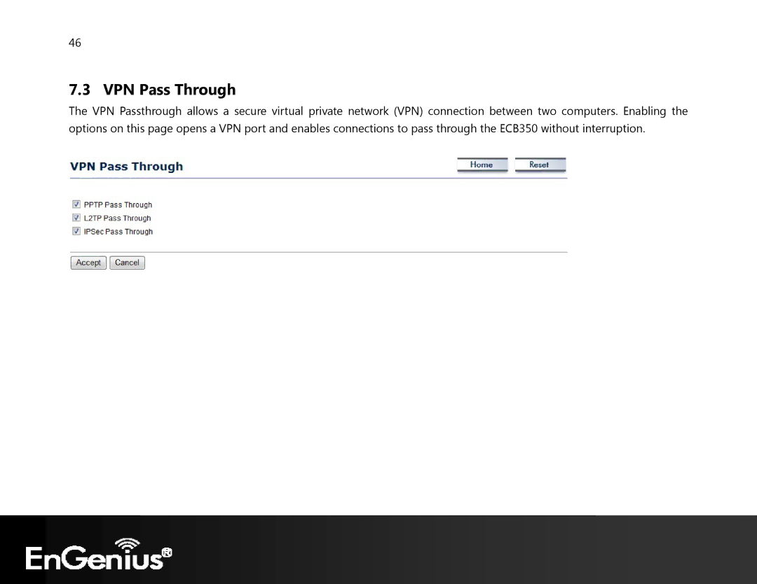 EnGenius Technologies ECB350 manual VPN Pass Through 