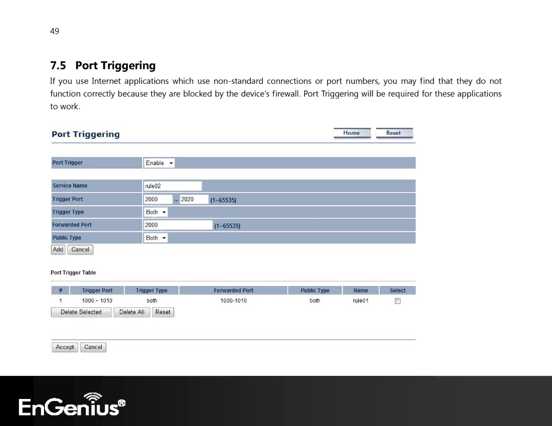 EnGenius Technologies ECB350 manual Port Triggering 