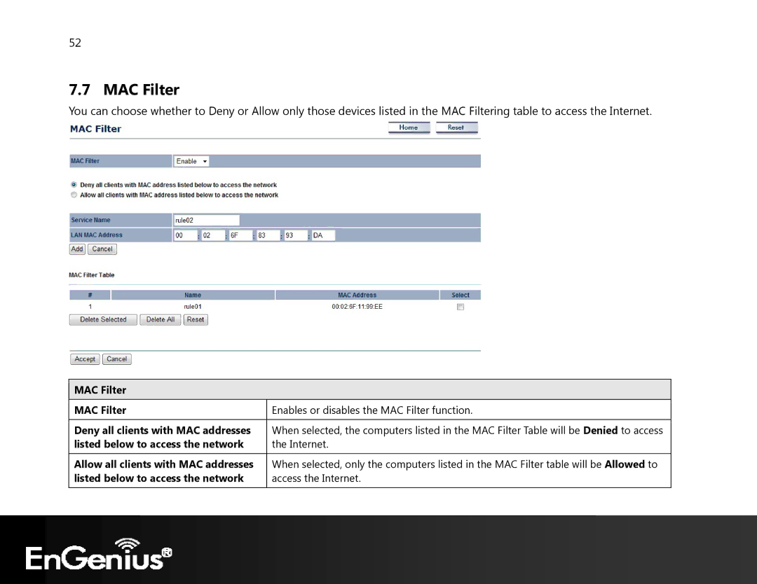 EnGenius Technologies ECB350 manual MAC Filter 