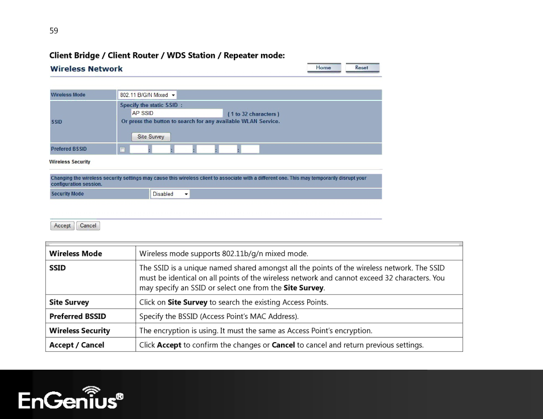 EnGenius Technologies ECB350 manual Client Bridge / Client Router / WDS Station / Repeater mode, Ssid 