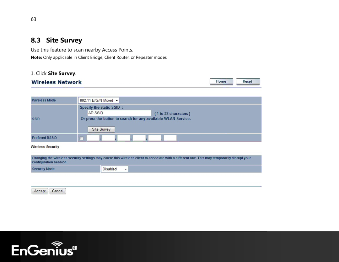 EnGenius Technologies ECB350 manual Click Site Survey 