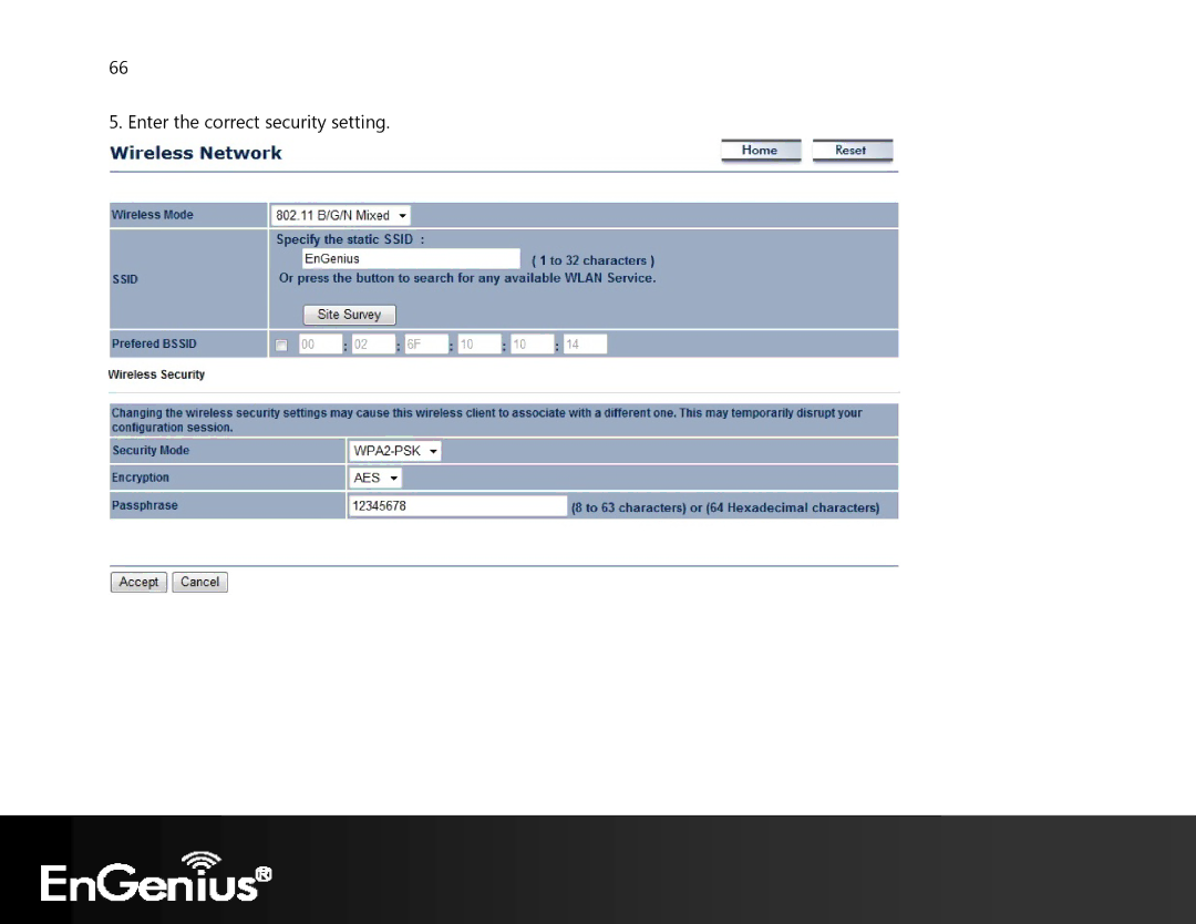 EnGenius Technologies ECB350 manual Enter the correct security setting 