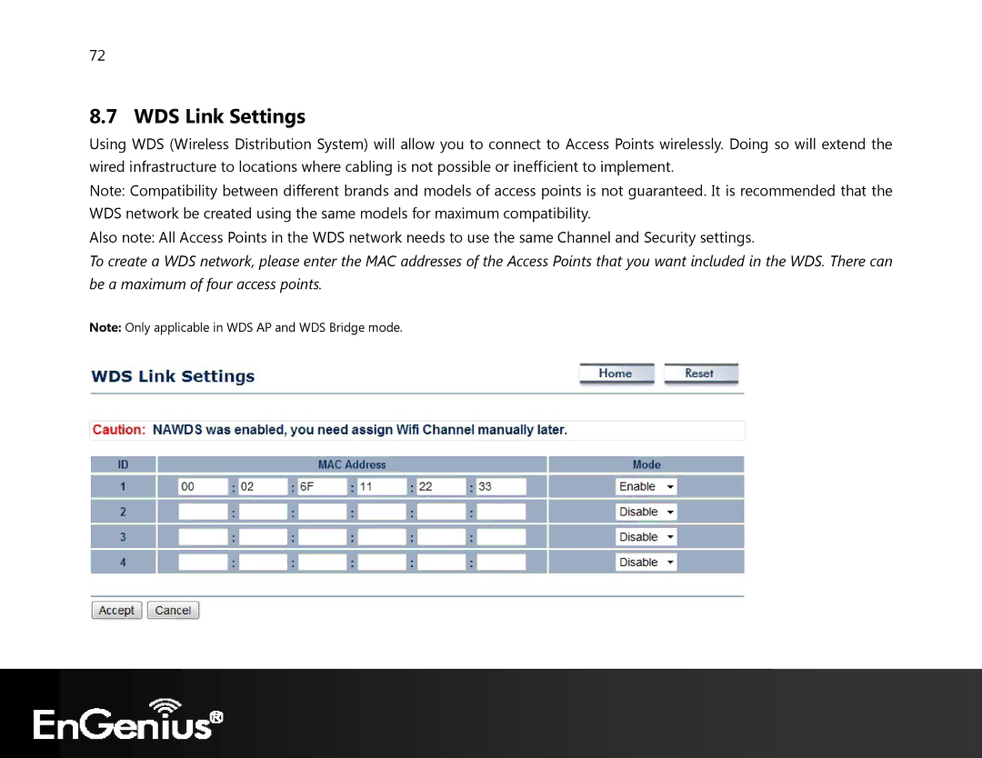 EnGenius Technologies ECB350 manual WDS Link Settings 