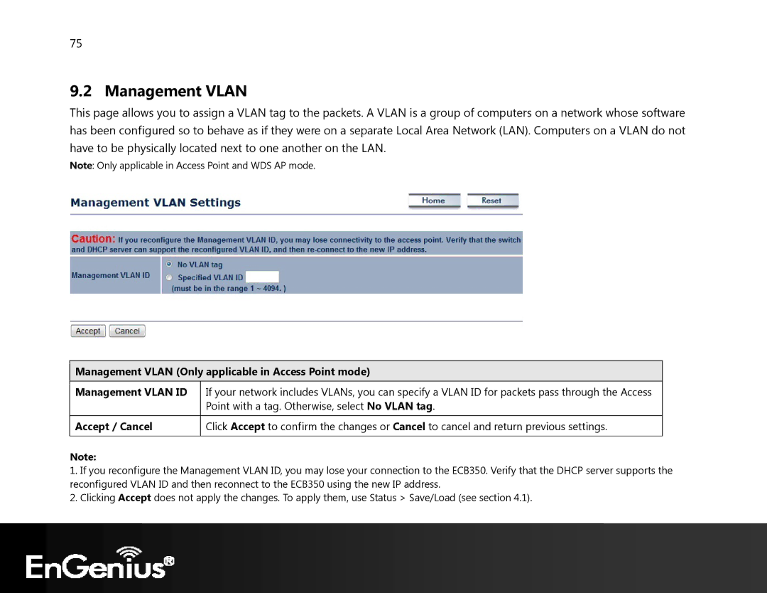 EnGenius Technologies ECB350 manual Management Vlan 