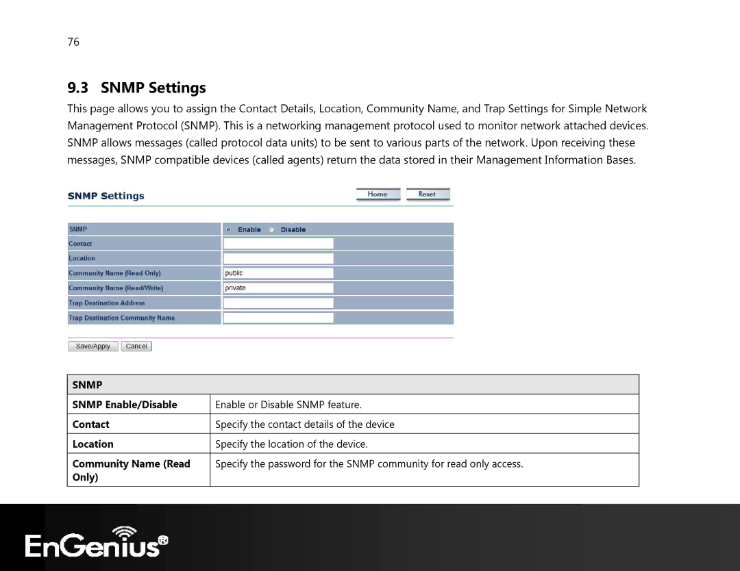 EnGenius Technologies ECB350 manual Snmp Settings 