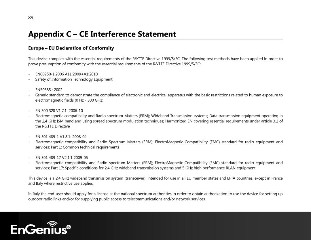 EnGenius Technologies ECB350 manual Appendix C CE Interference Statement, Europe EU Declaration of Conformity 