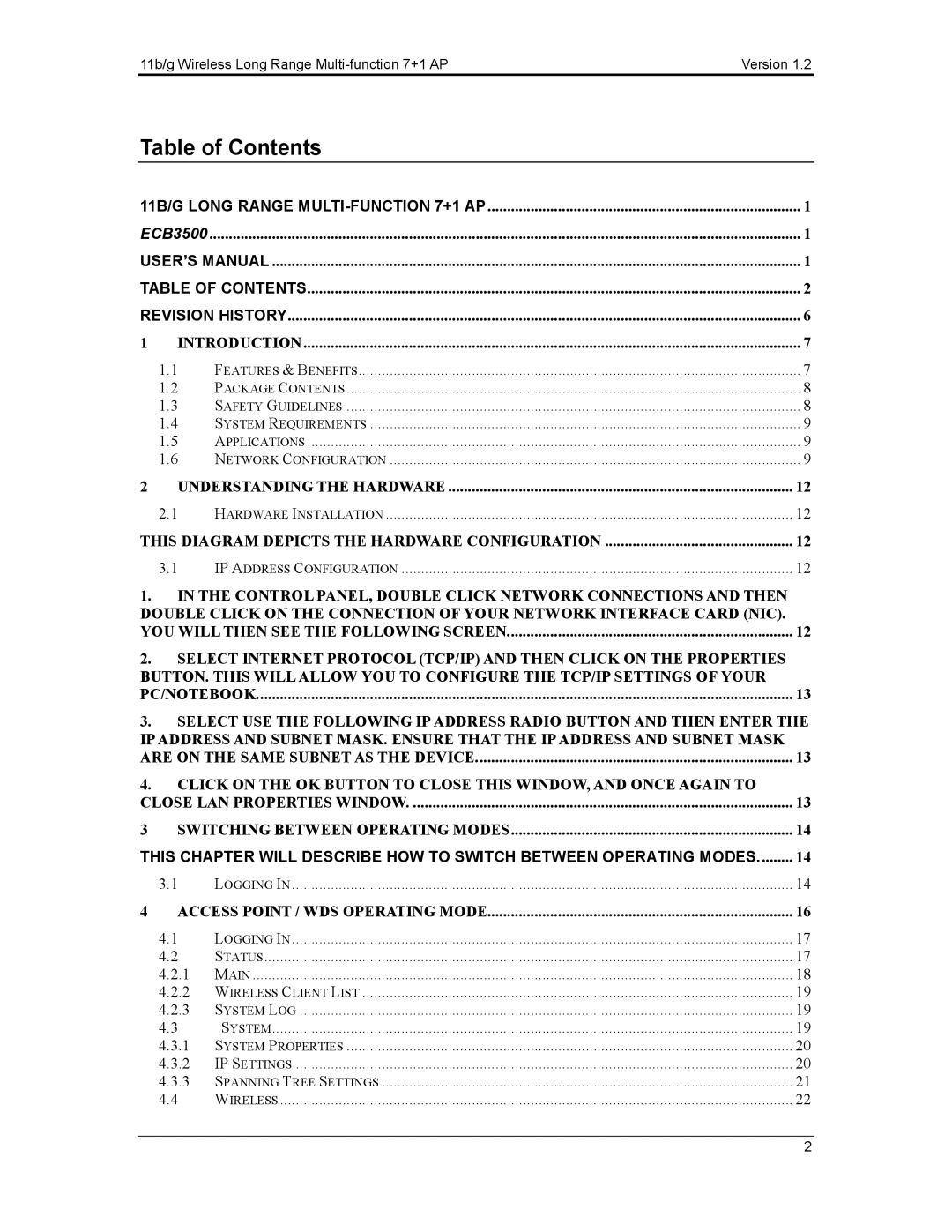 EnGenius Technologies ECB3500 user manual Table of Contents 