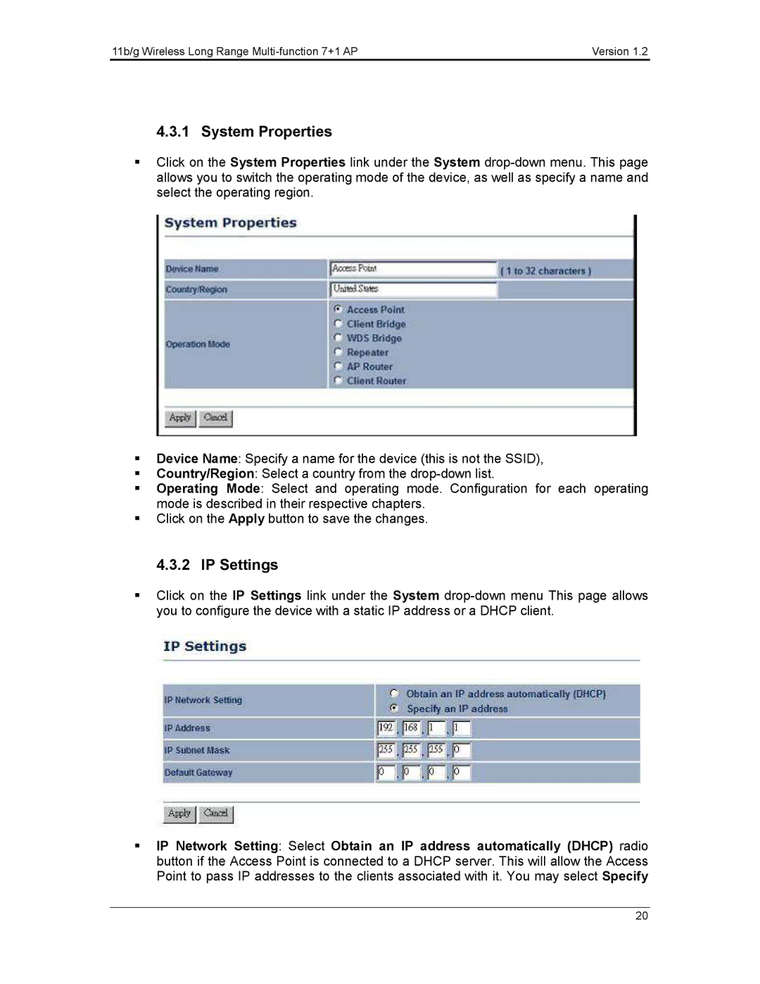 EnGenius Technologies ECB3500 user manual System Properties, IP Settings 