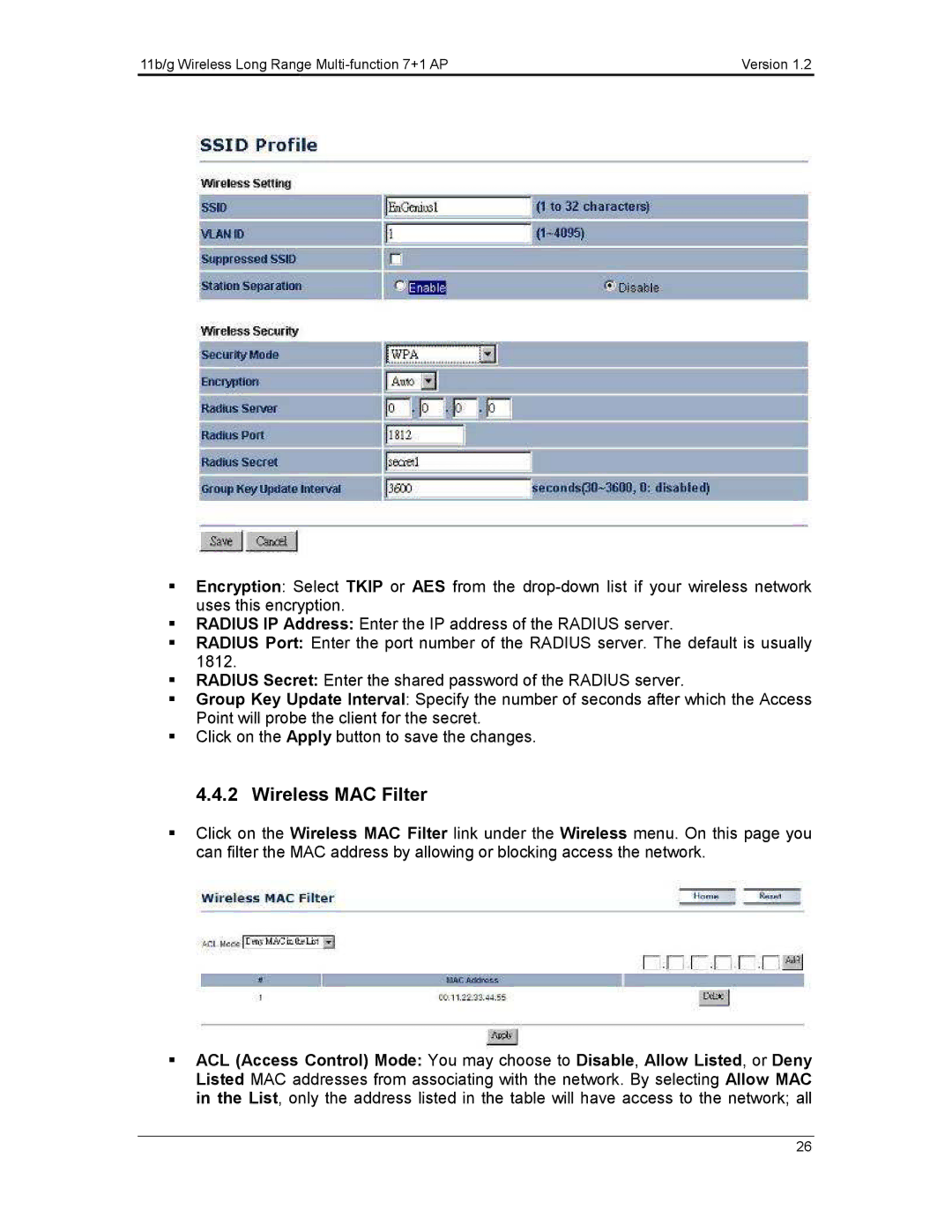 EnGenius Technologies ECB3500 user manual Wireless MAC Filter 