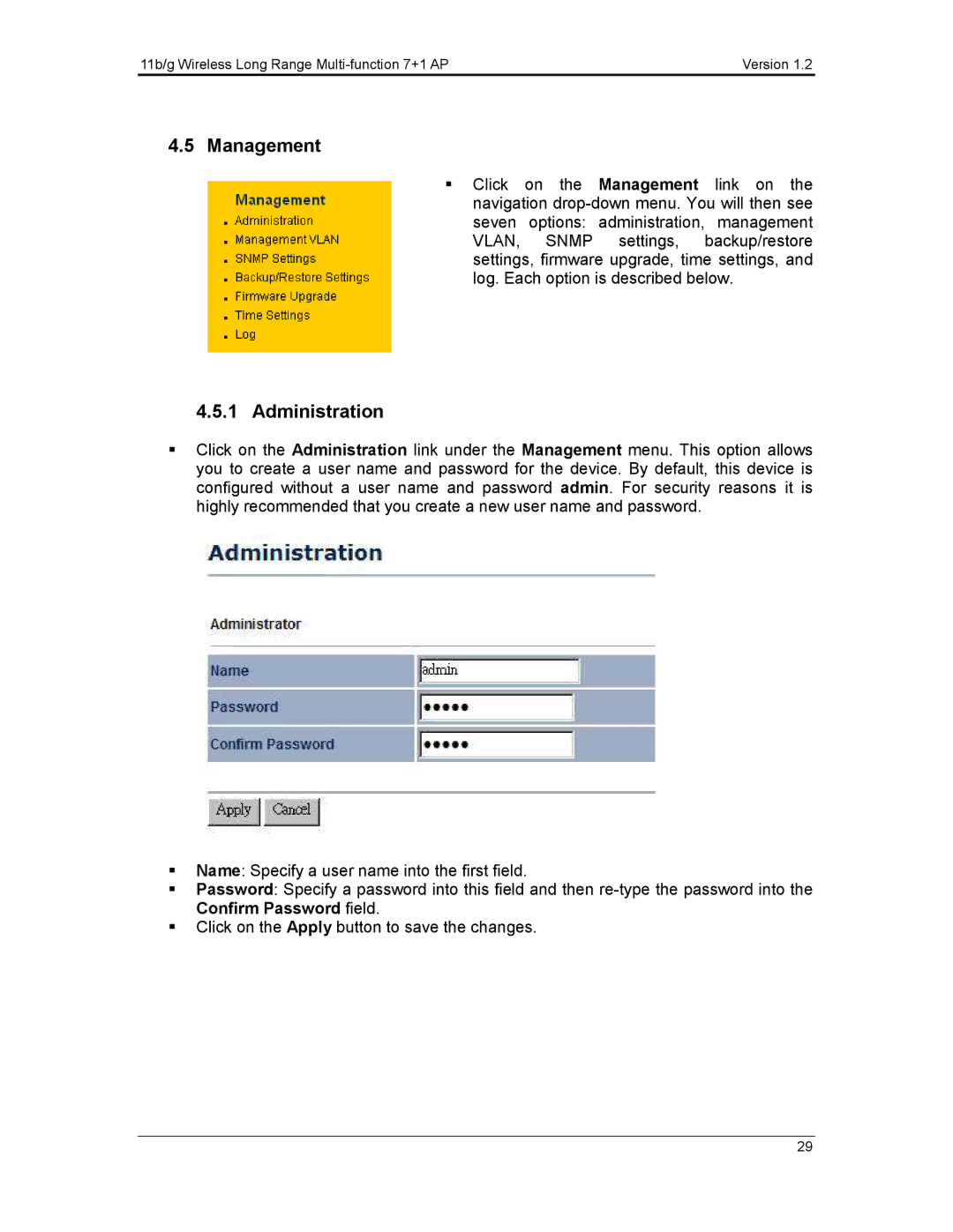 EnGenius Technologies ECB3500 user manual Management, Administration 